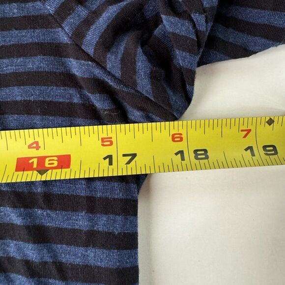 BCBG Maxazria Draped Back Top Size Large Blue & Black Striped Long Sleeve - Picture 9 of 11